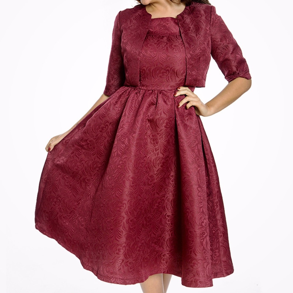 Tiana Burgundy Bardot Swing Dress & Bolero